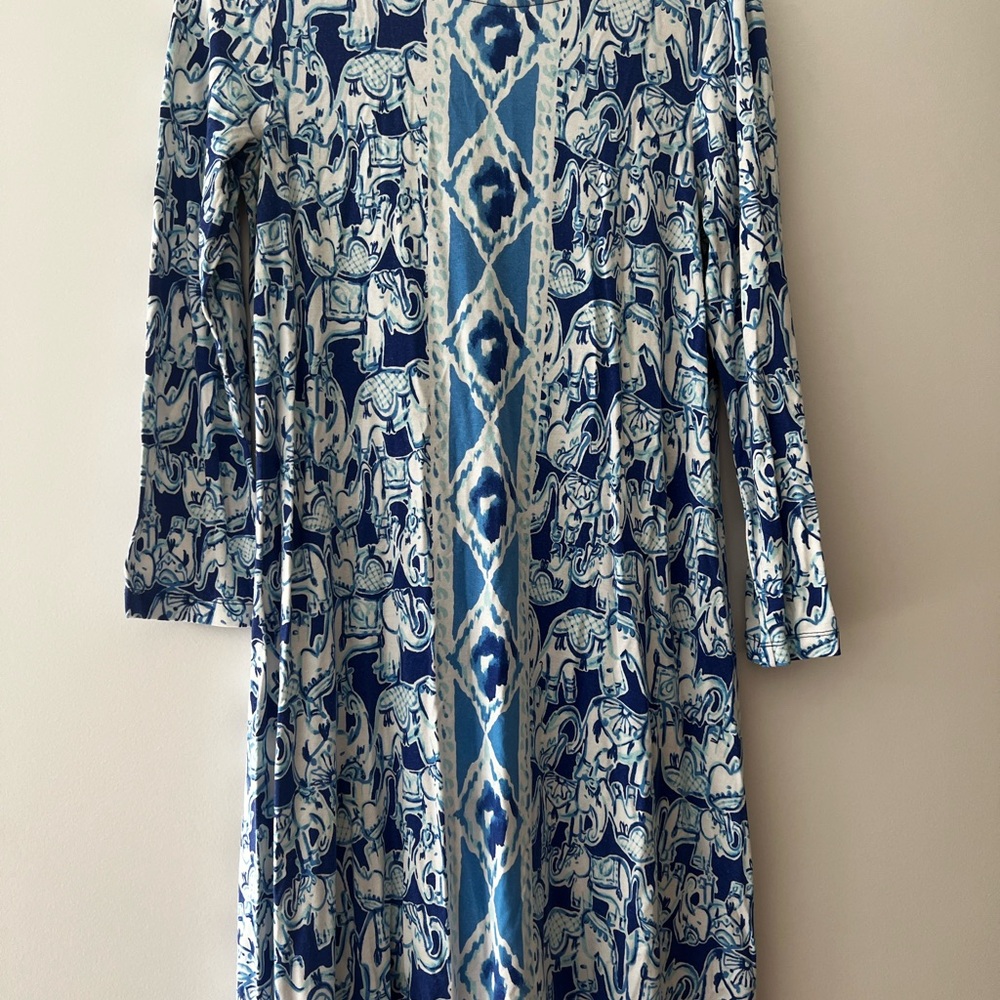 Lilly Blue and White Patterned Dress with elephants